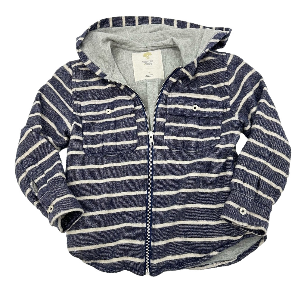 Tucker + Tate Boys Blue and White Striped Zip Up Hoodie Size 4